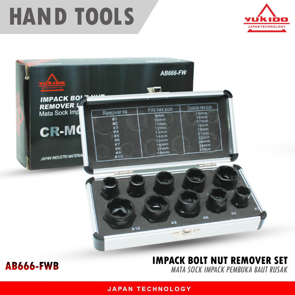 SET ALAT PEMBUKA BAUT MUR RUSAK BOLT NUT SHORT &amp; LONG BOX REMOVER EXTRAKTOR ISI 10PC