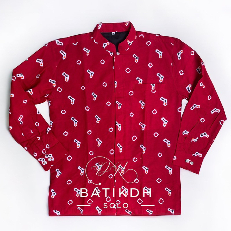 Batikdh Kemeja Jumputan Pria Lengan Panjang Lapis Furing Bahan Katun Cap Handmade Solo