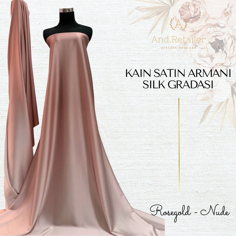 Bahan Kain Satin Armani Silk Gradasi Ombre Gradient 2 tone Warna Rosegold Nude