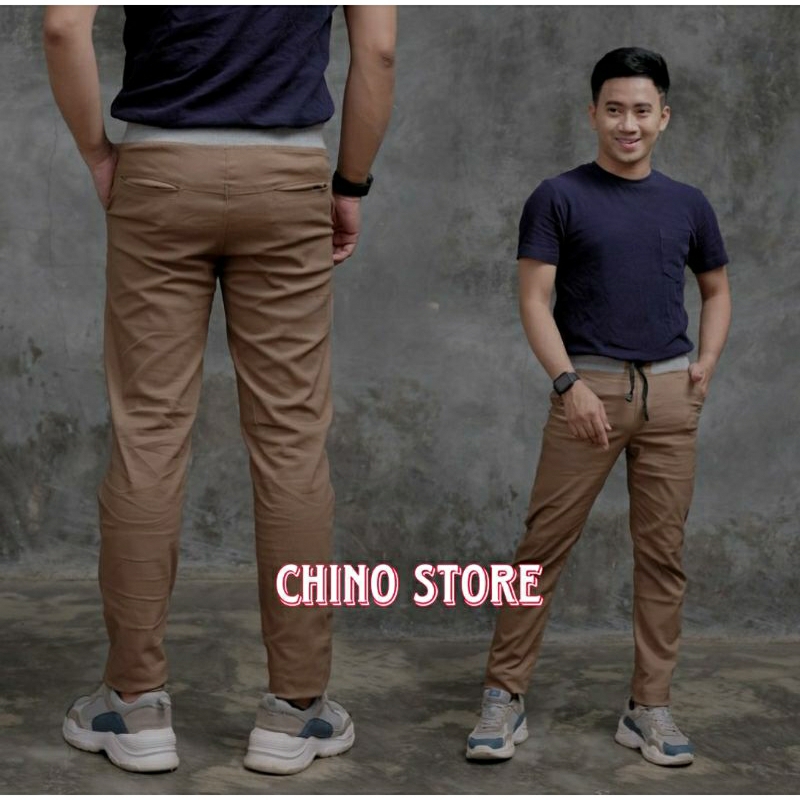 [BIG SIZE] CELANA CHINOS PANJANG KARET PINGGANG RIP KOLOR