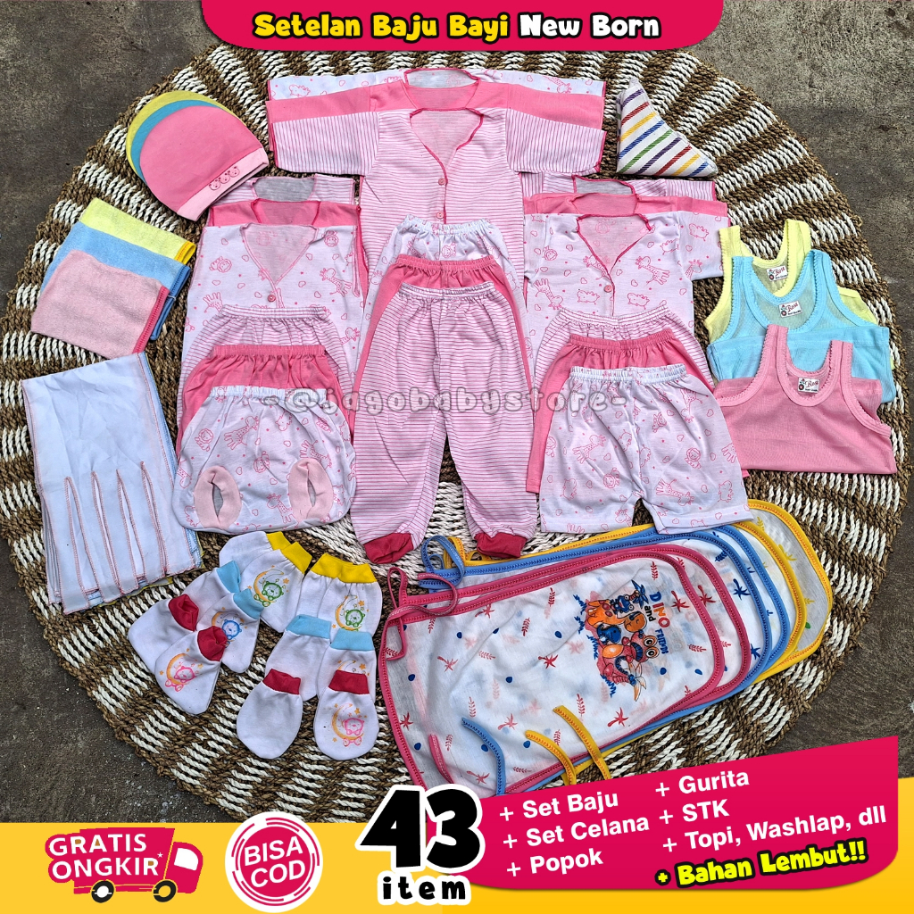 43 Pcs paket lahiran Lengkap, Baju Bayi New Born, Sartaki, Baju Bayi, Celana Bayi, Kado Bayi, Baby Gift Set Murah