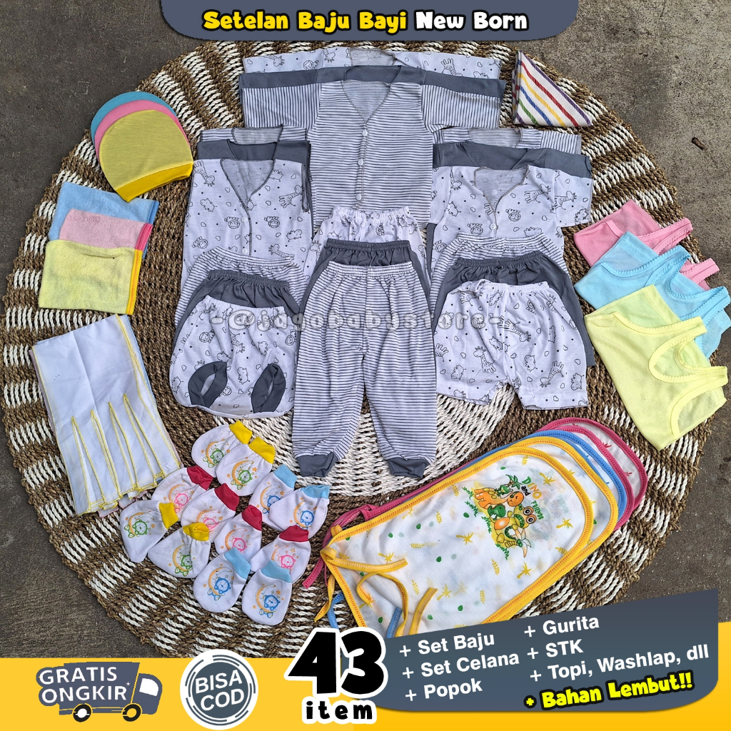 43 Pcs paket lahiran Lengkap, Baju Bayi New Born, Sartaki, Baju Bayi, Celana Bayi, Kado Bayi, Baby Gift Set Murah