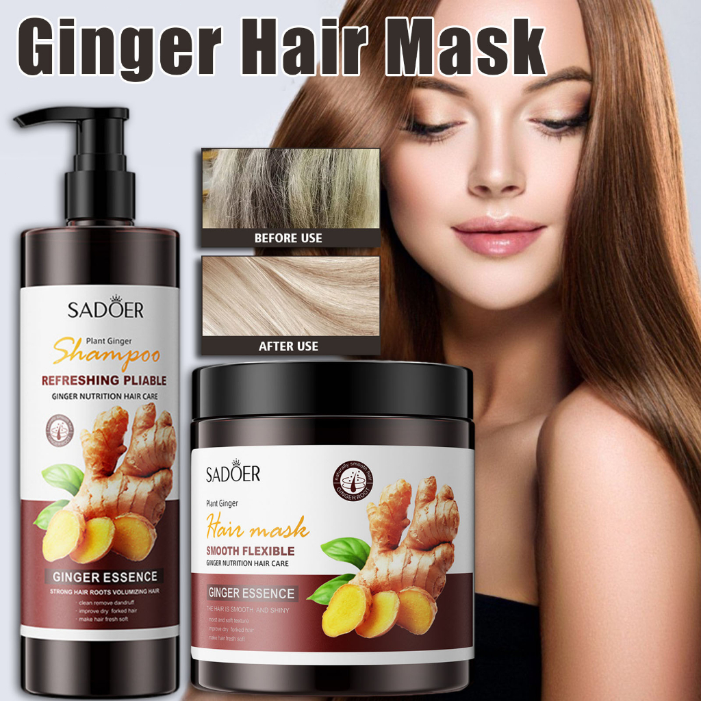 SADOER Ginger Shampoo 500ml / Hair Mask 500Gr Hair Growth Dry Hair Damage Refreshing Anti Hair Loss / Untuk rambut kering, smoothing dan anti rambut rontok