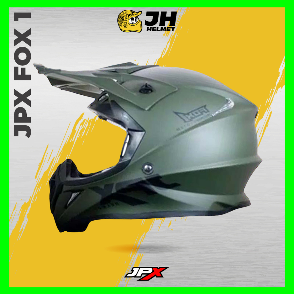 Helm JPX Cross Fox1 Solid Green Doff | Fox 1 Trail | Helm Full Face | JUAL HELM