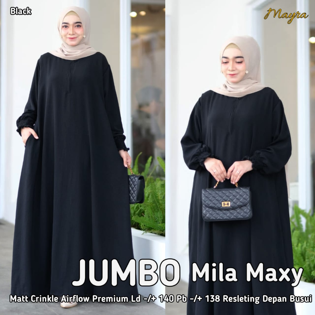 Gamis Jumbo Polos Warna Putih Hitam LD 140 Muat Bb 100 120 Bahan Crinkle Airflow Lembut Anti Kusut P