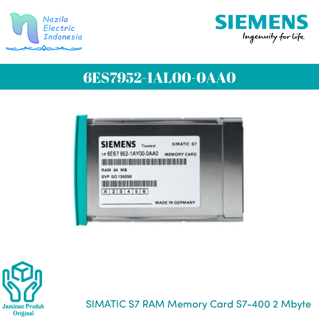 Siemens 6ES7 952 / 6ES7952-1AL00-0AA0 SIMATIC S7 RAM Memory Card MC952 2 MB Long Design For S7-400 C