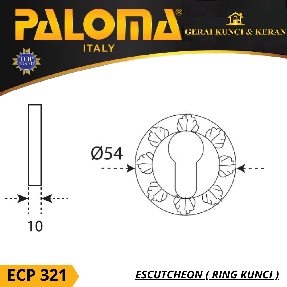 PALOMA ECP 321 RING KUNCI BULAT ESCUTCHEON DELUXE COVER TUTUP CYLINDER KUNCI GOLD PLATED