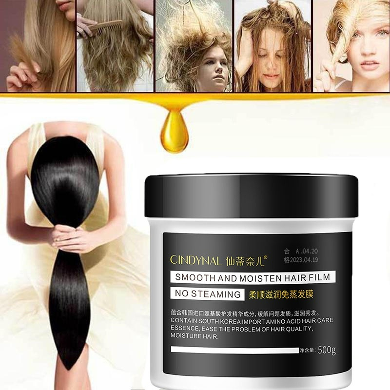 Hair Mask Keratin Smooth And Moisten Hair Film No Steaming 500g Masker Rambut Keratin Melembutkan dan Memperbaiki Rambut yang Sudah Rusak Perawatan Rambut Pelurus Rambut Tanpa Catok