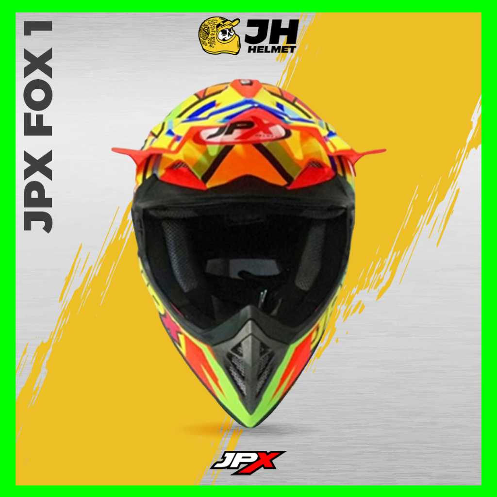 Helm JPX Cross Fox1 X4 Sunmonth Red Fluo Glossy | Fox 1 Trail | Helm Full Face | JUAL HELM