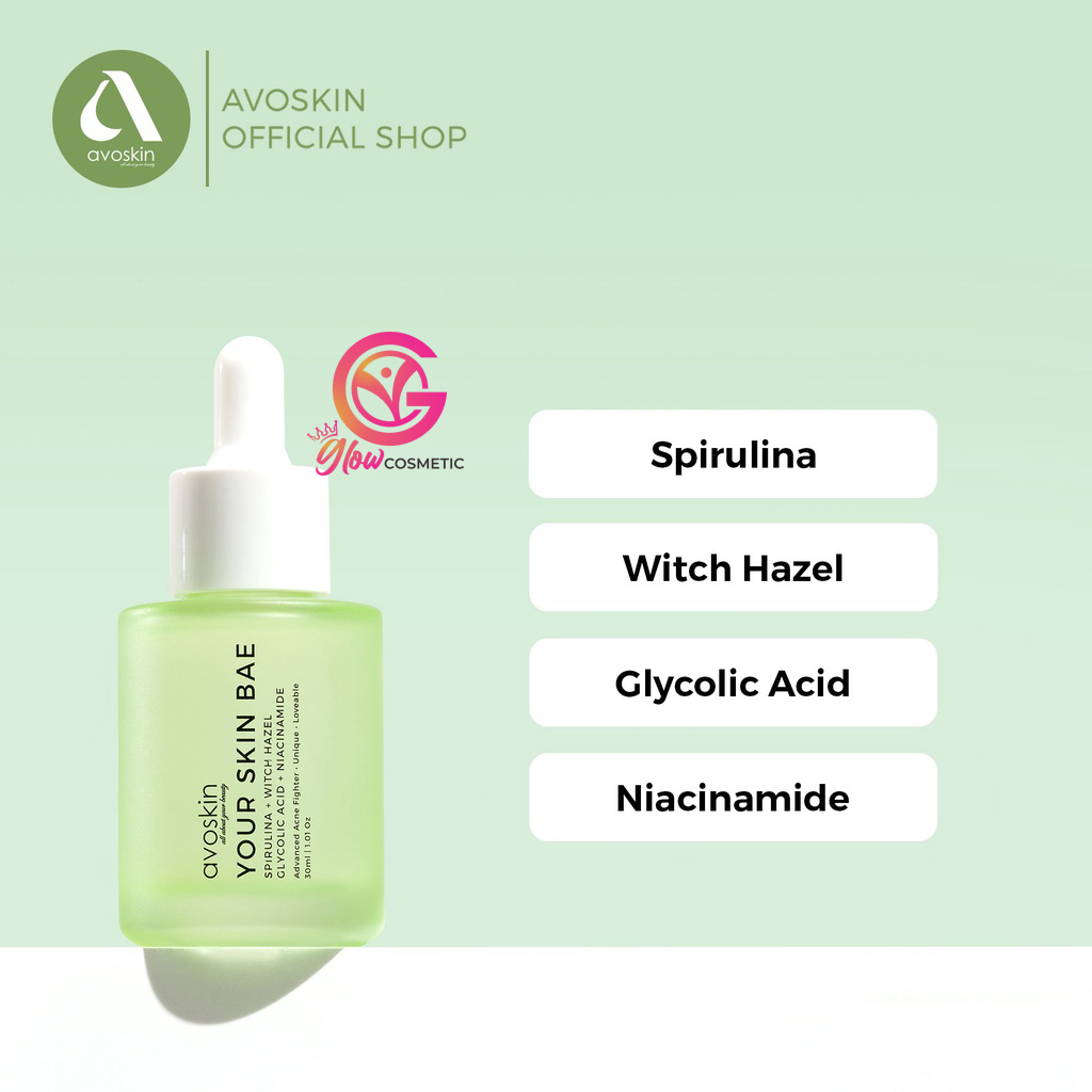 AVOSKIN YOUR SKIN BAE SPIRULINA + WITCH HAZEL + GLYCOLIC ACID + NIACINAMIDE SERUM 30ML