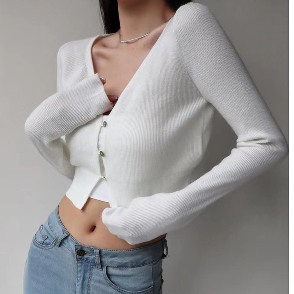 Korean Cardigan Blazer Knitted Long Sleeve Crop Top Blazer Kardigan Rajut Lengan Panjang 2078