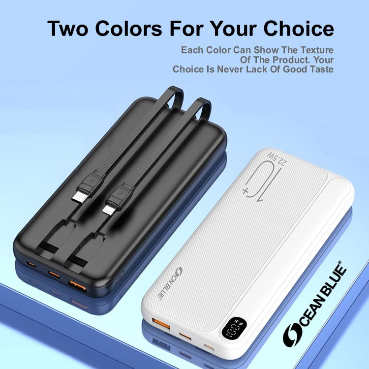 Ocean Blue OCN Power Bank 10000 20000 30000 mAh USB Cable Built in PD 22.5W QC 3.0 Super fast Charging PowerBank