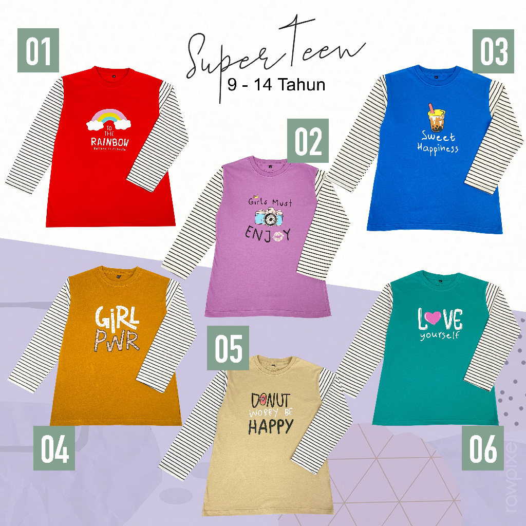 BAJU ANAK PEREMPUAN TANGGUNG REMAJA / KAOS ANAK PEREMPUAN TANGGUNG REMAJA / PAKAIAN ANAK CEWEK KAOS ANAK CEWEK LENGAN PANJANG STRIPE BRAND SUPERTEEN 9 - 14 TAHUN