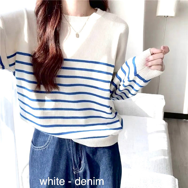 Blouse garis garis sweater wanita blaster