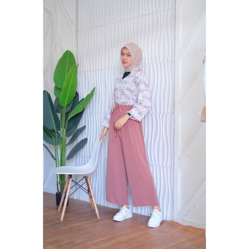 Celana Kulot Crinkle Airflow Highwaist Tali Loose Pants Crinkle