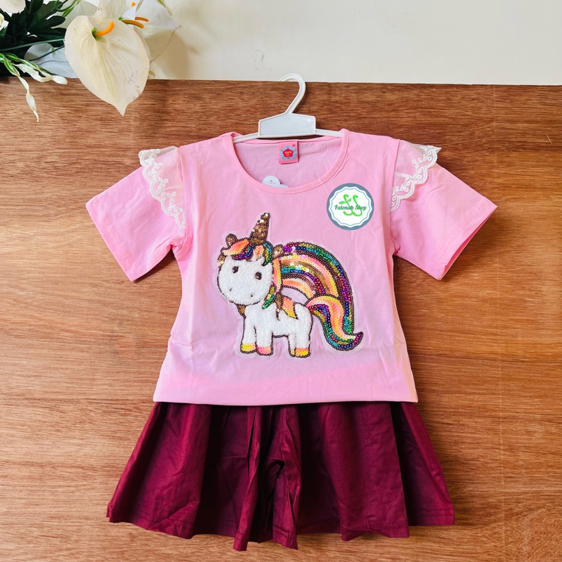 setelan anak import premium 1 2 3 4 5 tahun rainbow pelangi kudaponi ( SETELAN RAINPONY premium )