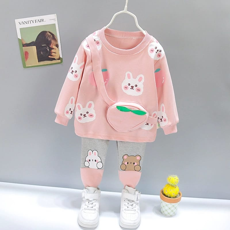 Setelan baju anak perempuan lucu motif RABBIT BAG usia 6 bulan - 5 tahun / pakaian baby sweater adem