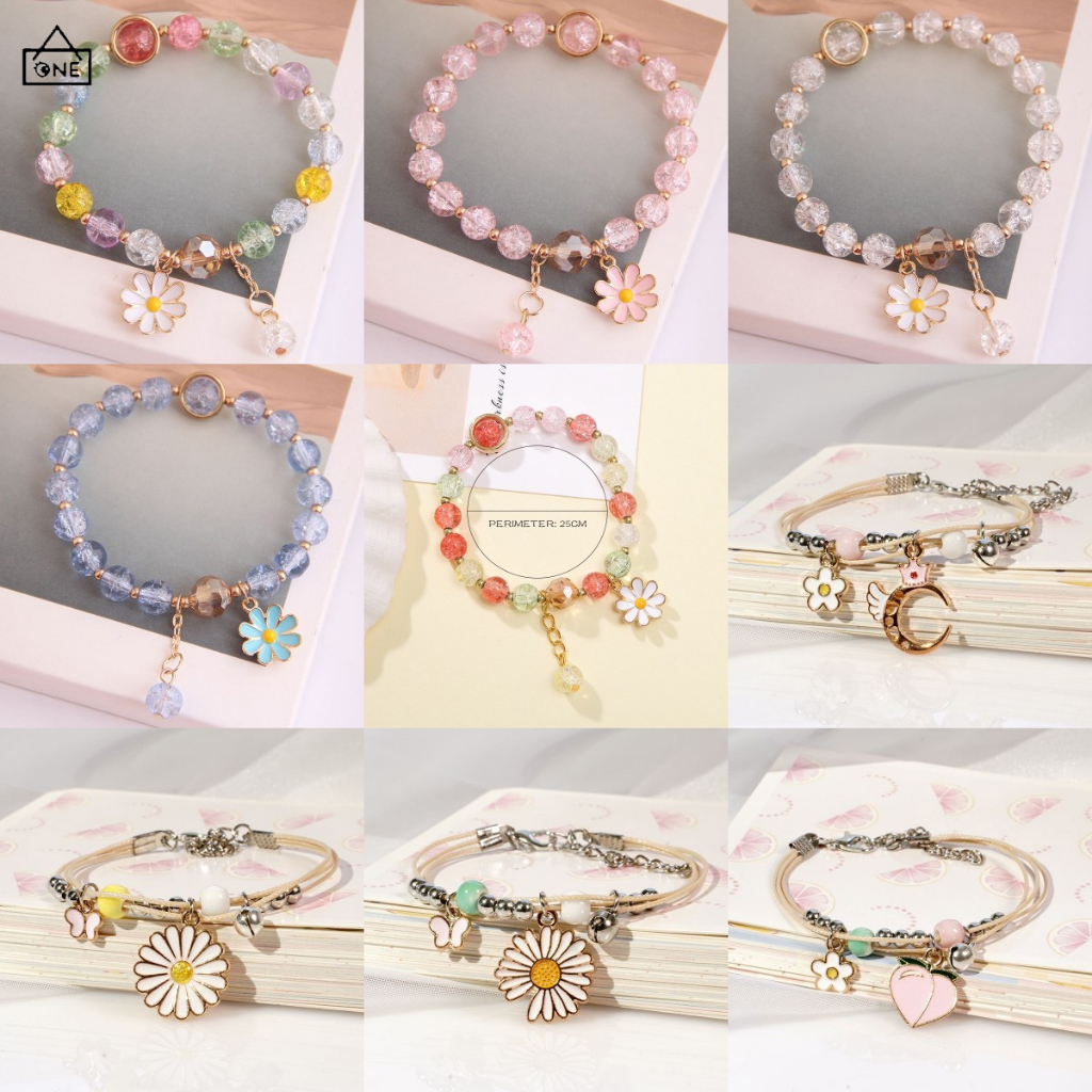 COD❤️Gelang Kristal Wanita Strawberry Sun Flower Sister Bestie Student Pasangan Perhiasan Daisy-A.one