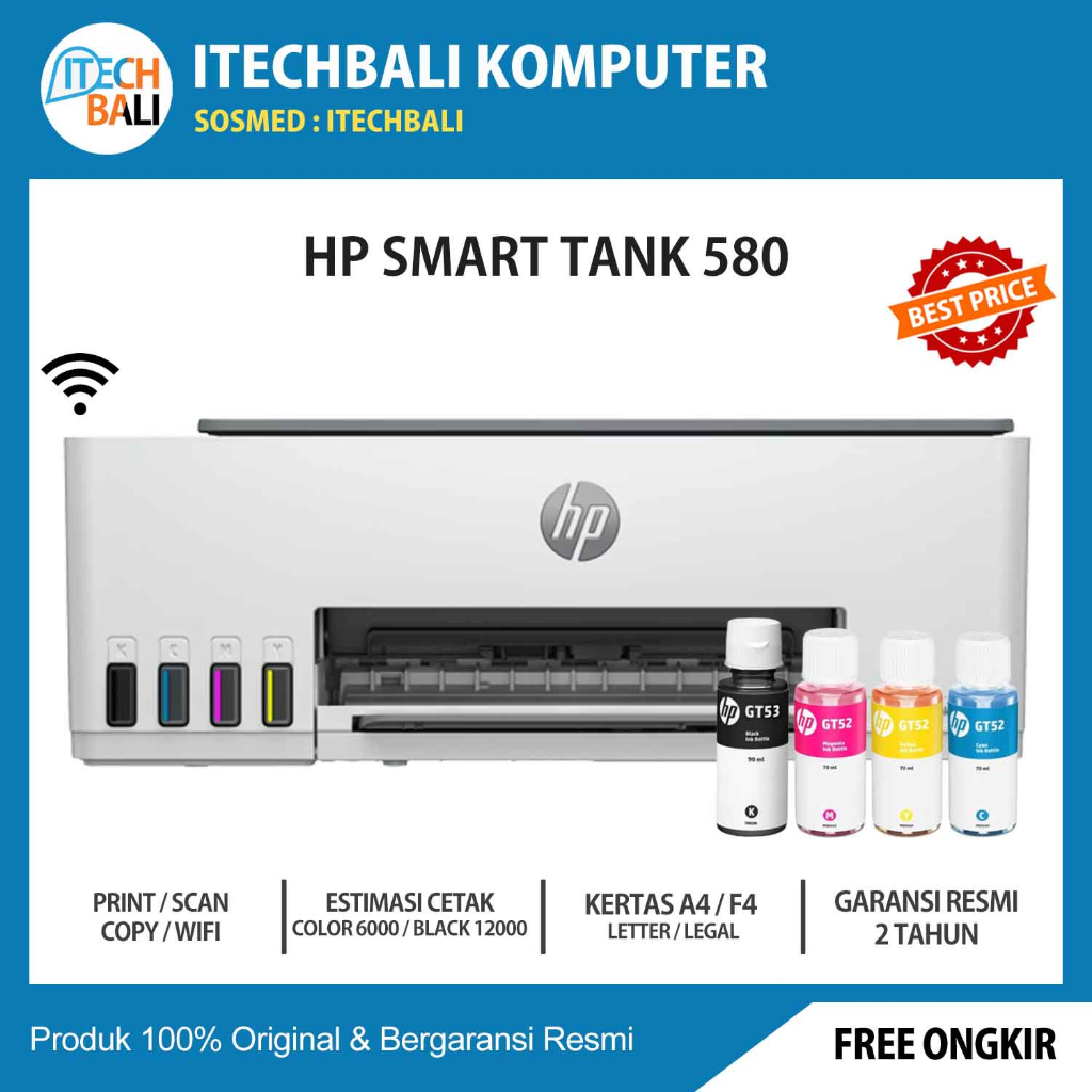 Printer HP Smart Tank 580 Print Scan Copy Wi-Fi | ITECHBALI