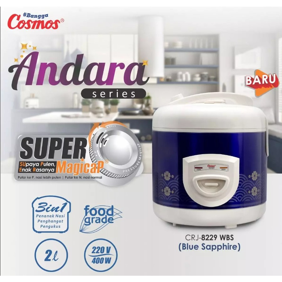 Cosmos Rice Cooker CRJ 8229 BSS / WSS / WBS / WRG  Magic Com / Rice Cooker 2 Liter Nonstick