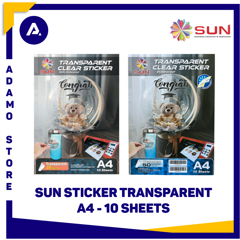 Kertas Sticker Transparan Sun Transparent Sticker Paper A4 10 Sheets Waterproof / Non Waterproof