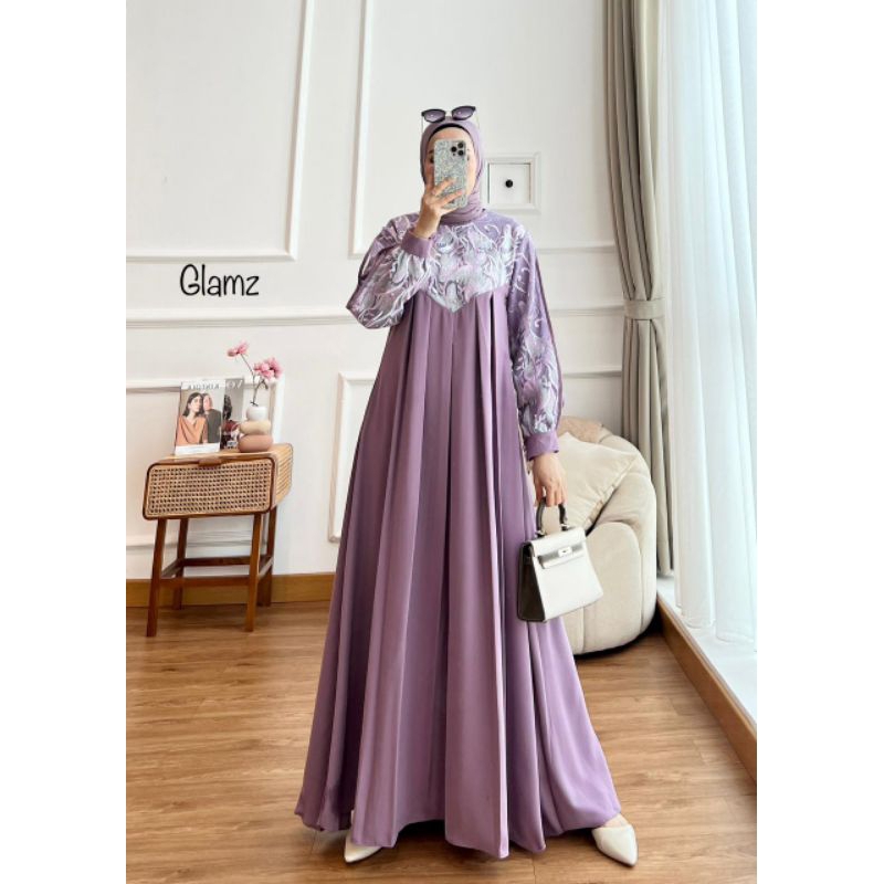 Glamz Davina 8 Gamis Tille Bordir Mutiara Gamis Polos Pesta Premium