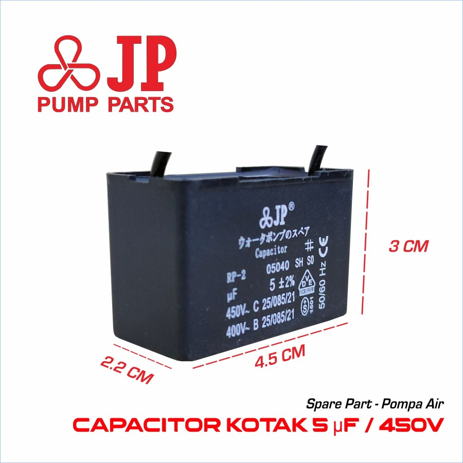 Kapasitor Kotak 5uF 450V JP Kapasitor Pompa Air 5 uF SANYO PANASONIC