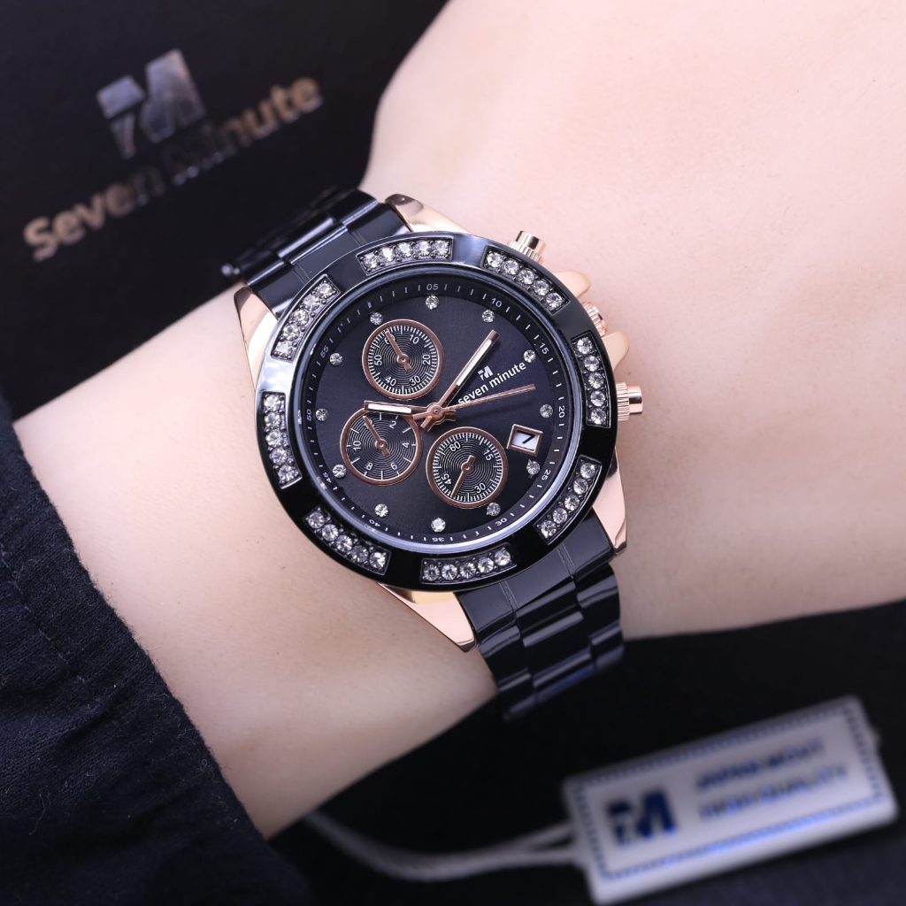 JAM TANGAN WANITA SEVEN MINUTE LS032 CHRONO VARIASI RANTAI SEGI TANGGAL AKTIF