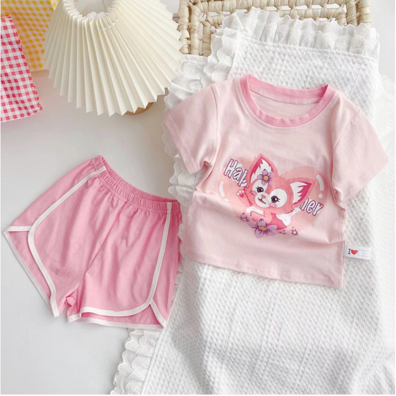 babyfit baju setelan oblong dengan celana pendek anak cewek cowok kartun korean style nyl-0628