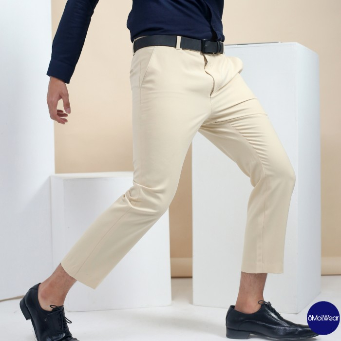 Celana Bahan Kain Celana Sirwal/Ankle Pants Pria Kerja Krem Bahan Drill 27-36 Calya