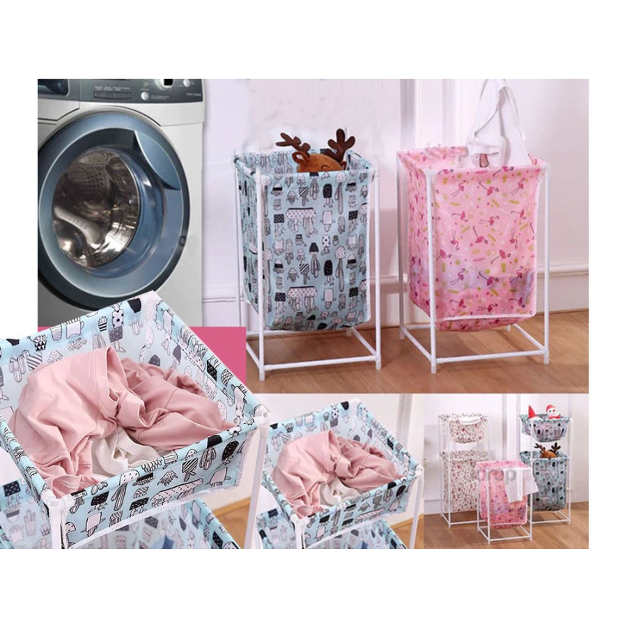 NP - Laundry Basket Double Shelf Clothes / Stand Besi Baju Kotor 2 Tingkat