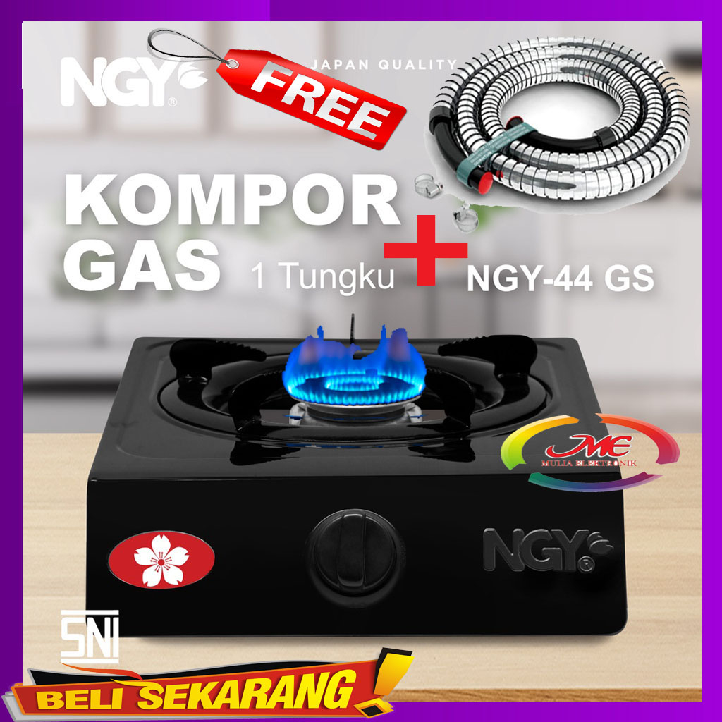 GRATIS selang premium - NGY Stain-teflonFree Gas Stove / Kompor Gas burner Api 1 Tungku | NGY-444 NAGOYA ori MANTAP