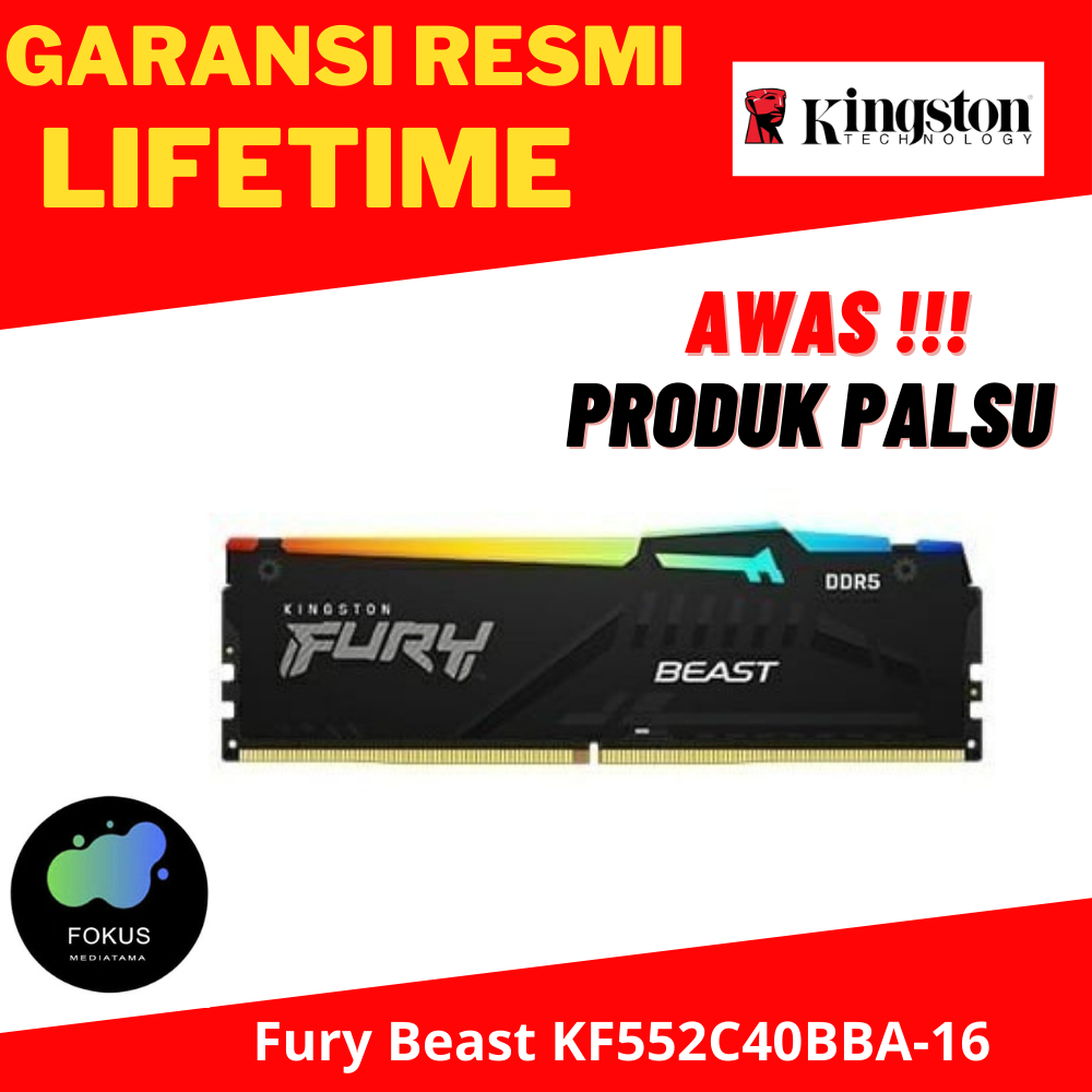 Kingston Fury Beast RGB DDR5 5200MHz 16GB (1x16GB) - KF552C40BBA-16