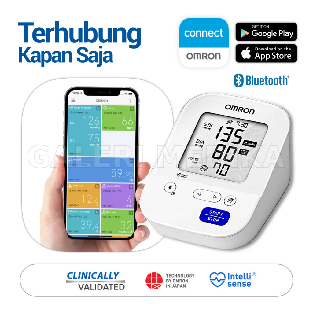 Tensimeter Digital Omron HEM-7156T-A Bluetooth + Adaptor / HEM 7156TA - Alat Ukur Tekanan Darah