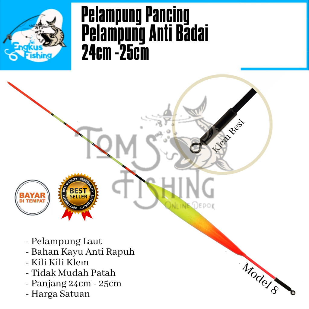 Pelampung Pumbul Pancing Anti Badai Klem Panjang (24cm-25cm) Fiber Banyak Model Murah - Engkus Fishing