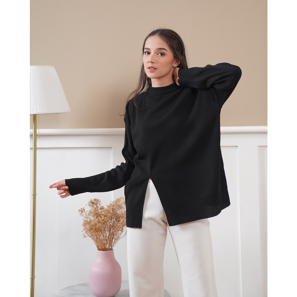 Sweater Oversize Ellia Knit Baju Slit rajut Wanita