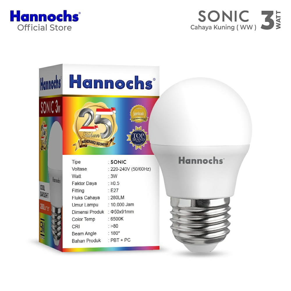 (JB99) Hannochs Lampu LED Sonic 3 Watt - Cahaya Kuning