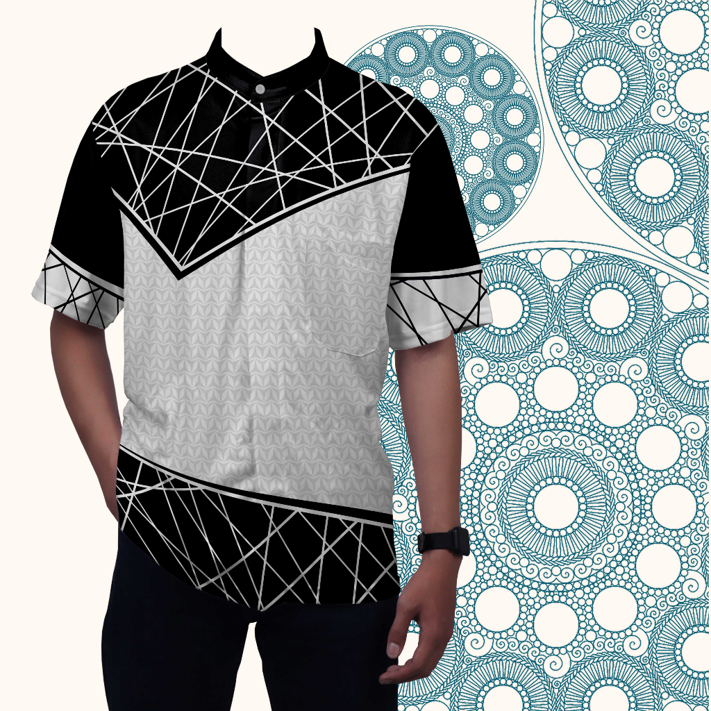 Baju Koko Pria Dry Fit Premium Motif Abstrak Hitam Putih | Koko Dri Fit Premium FREE CUSTOM