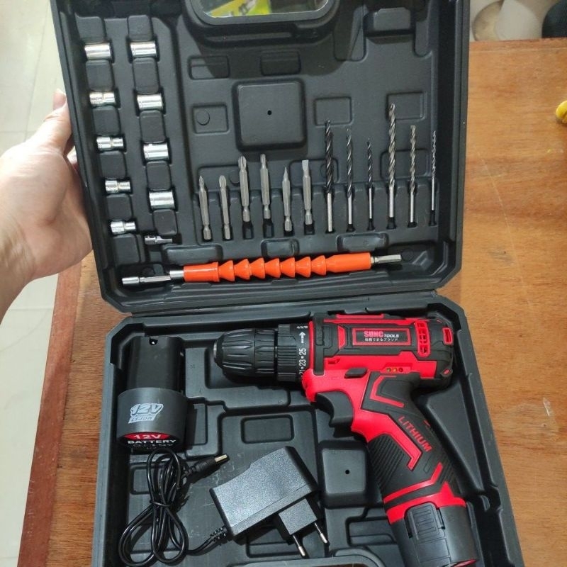 bor cas 12v SUNC LITHIUM baterai 2pc full set / bor cordless 12volt SUNC LITHIUM bor baterai