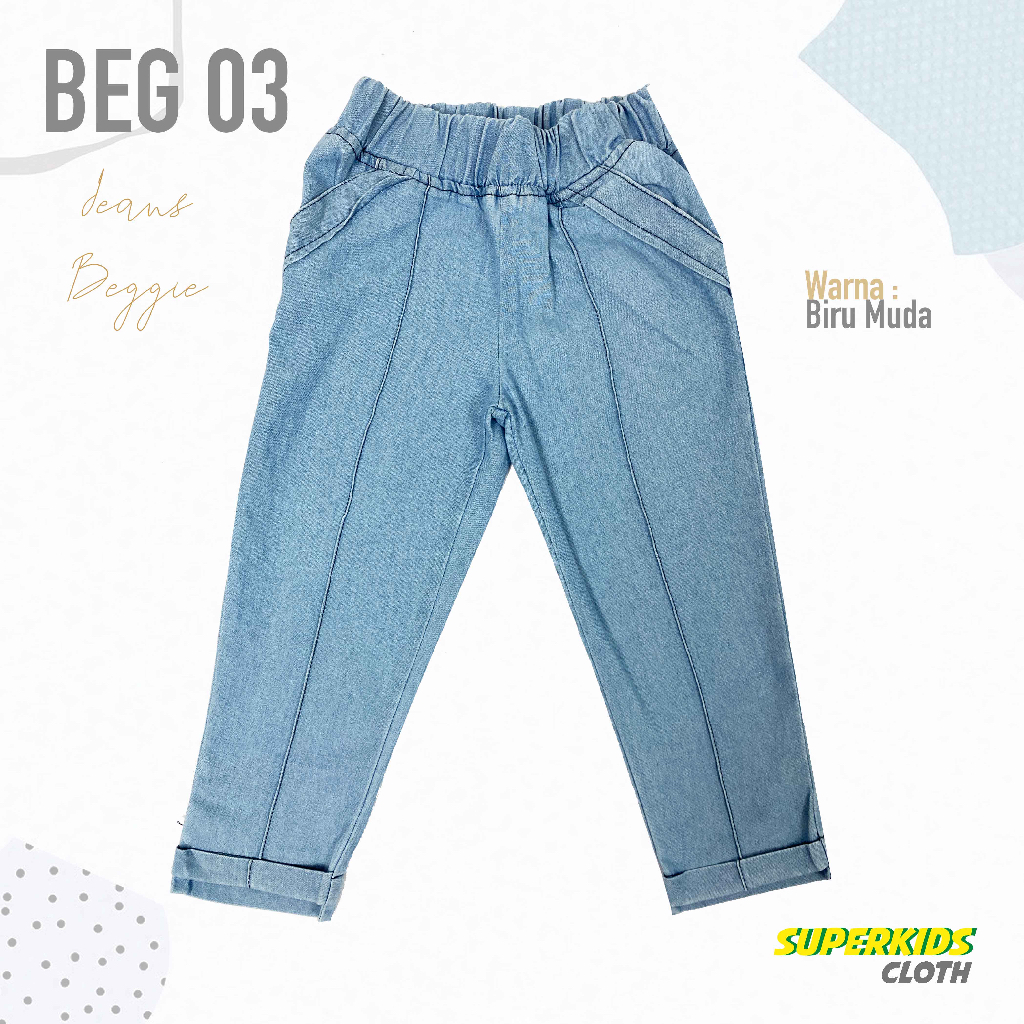 CELANA ANAK PEREMPUAN JEANS NEVY PANJANG MODEL BEGGIE  WARNA BIRU MUDA SUPERKIDS 1 - 10 TAHUN