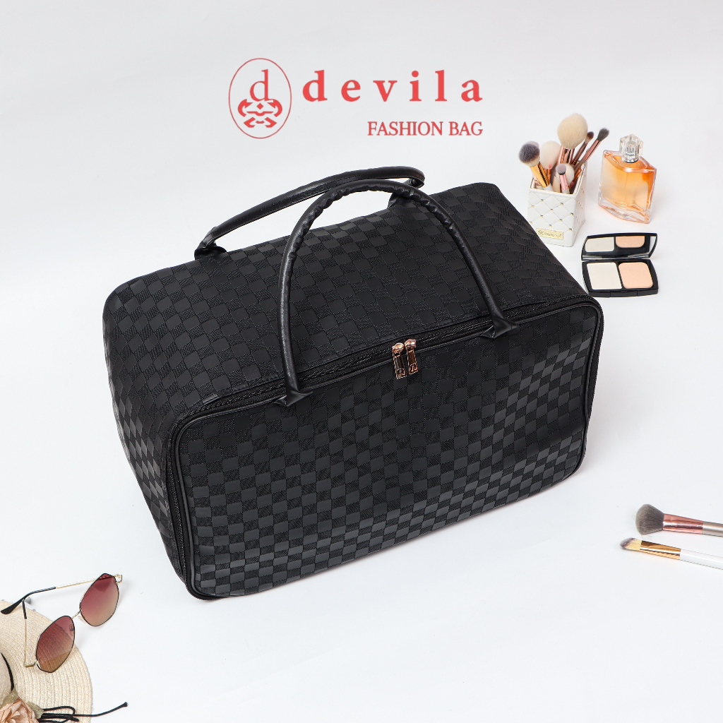 DVLA LUXURY BLACK BOXES WATERPROOF TRAVEL BAG JUMBO SIZE - Tas Koper Waterproof Ukuran Besar Motif Kotak Mewah Murah