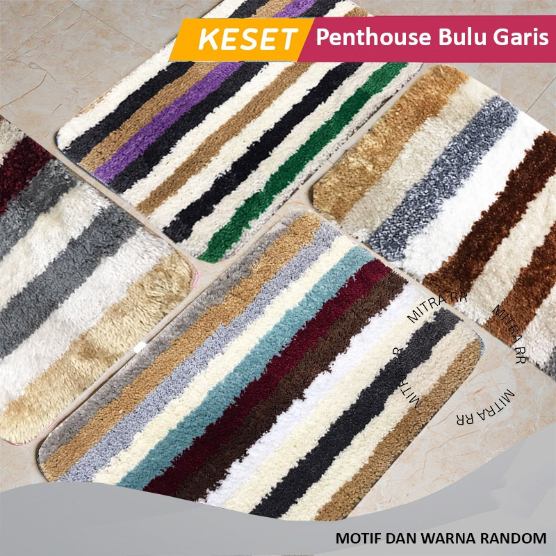 Keset Kaki Bulu Bludru Motif Garis 38 x 56cm | Keset Kamar Keset Ruang Tamu Anti Slip Minimalis