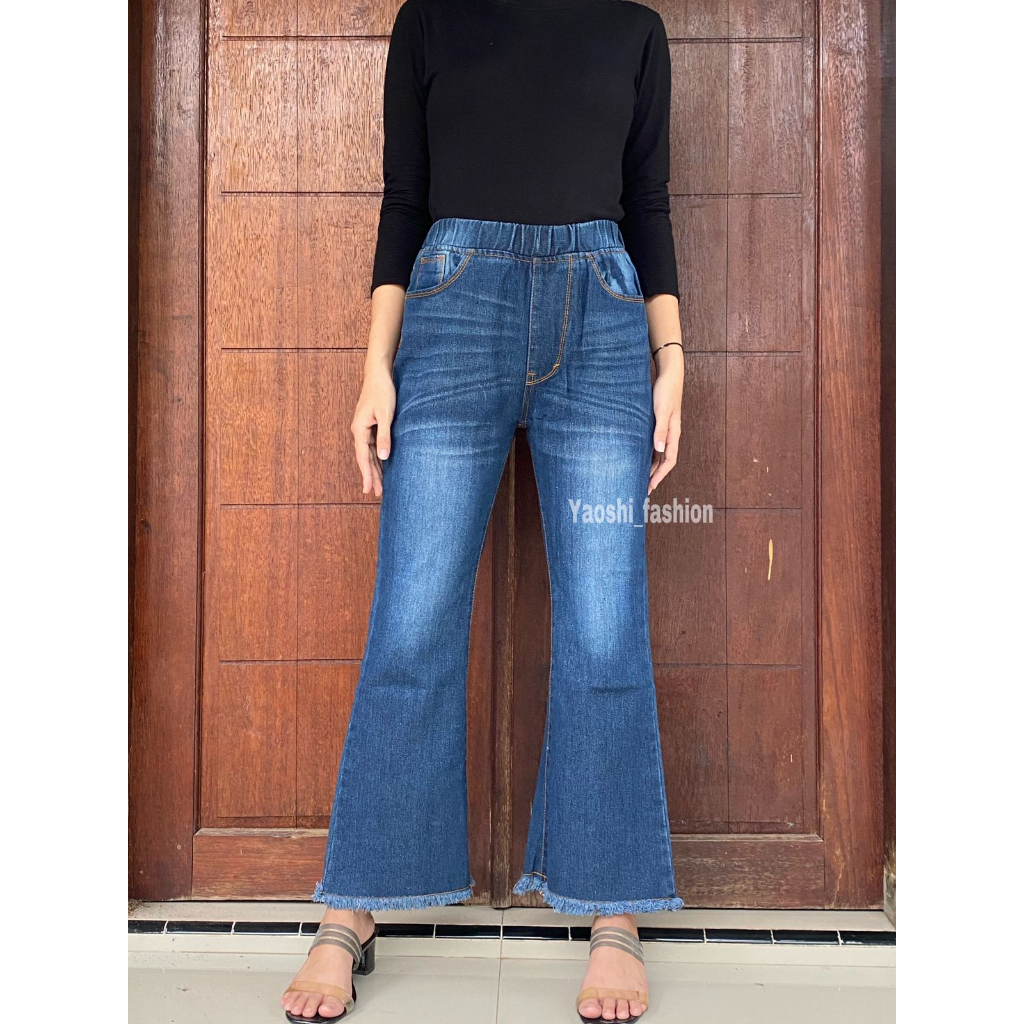 Highwaist Cutbray Jeans Wanita  Rawis Pinggang Karet // Sweet Cutbray Jeans