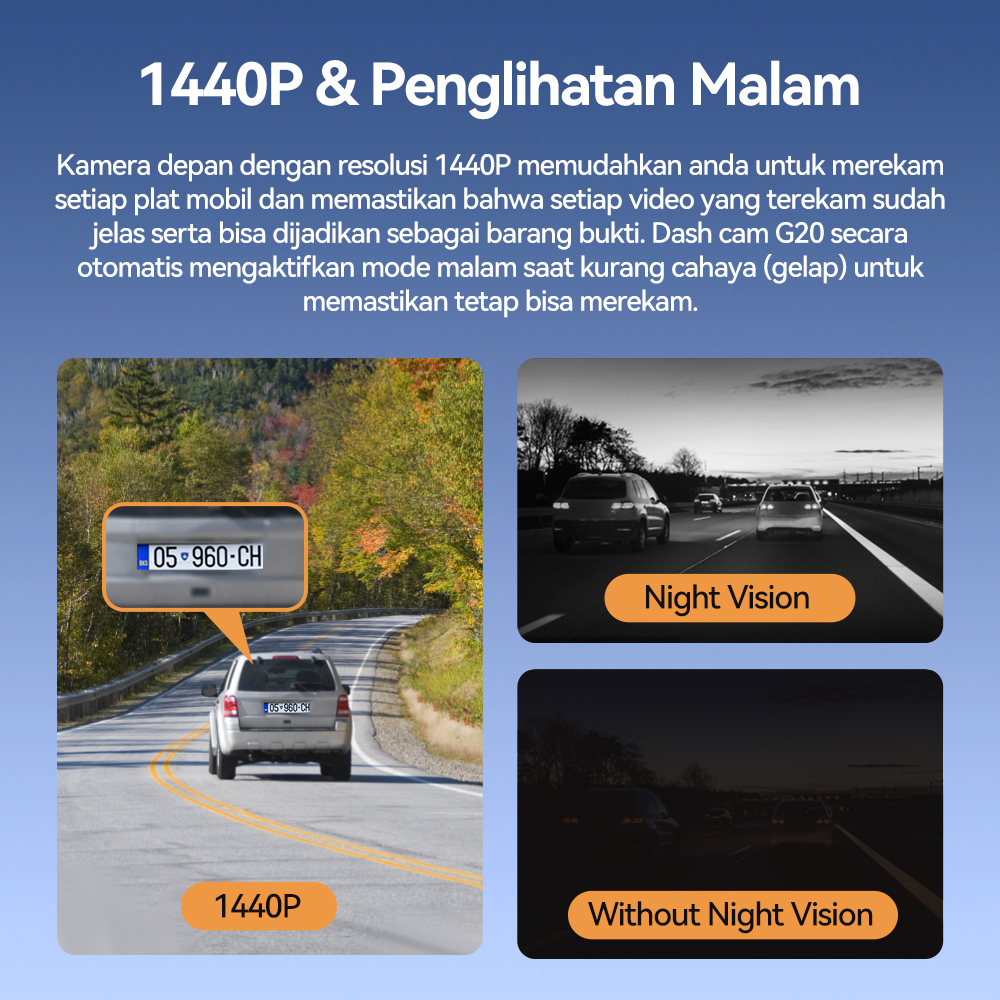 (Bergaransi) Mobeo Car Wifi Dashcam G20 1440P Support G sensor/ Night Vision APP Control