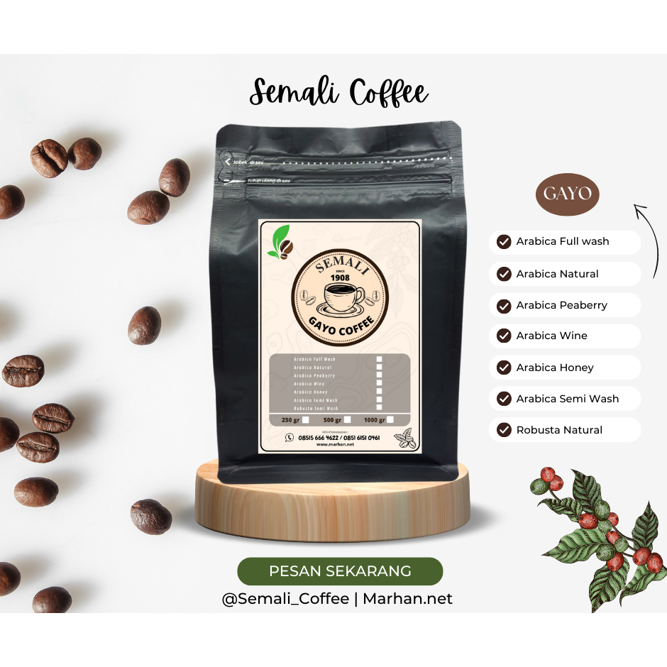 

Semi Wash - Kopi Arabika Aceh Gayo 1KG (Biji/Bubuk) Semali Premium Coffee