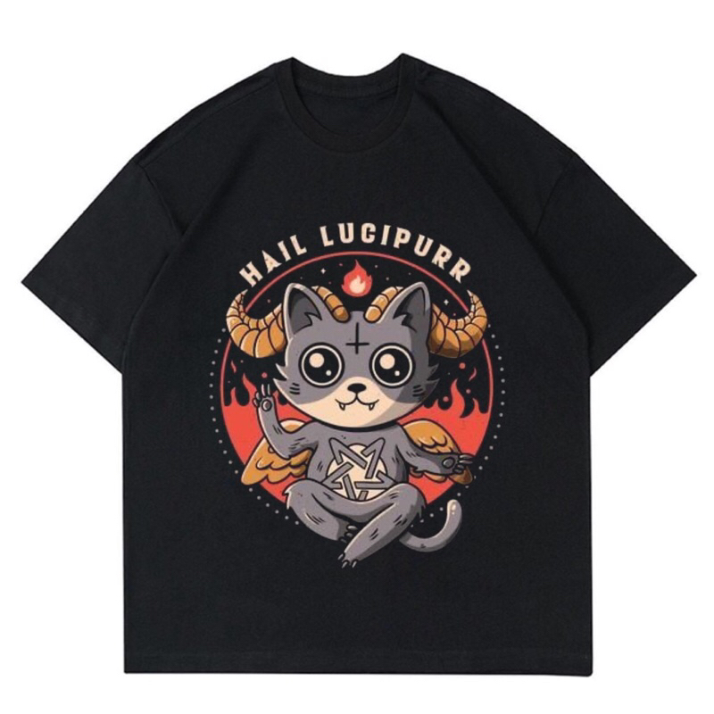 BAJU KAOS SATANIC “HAIL LUCIPURR” | T-SHIRT SATANIC BAPHOMET HAIL LUCIPURR | BAJU KAOS OVERSIZE UNIS