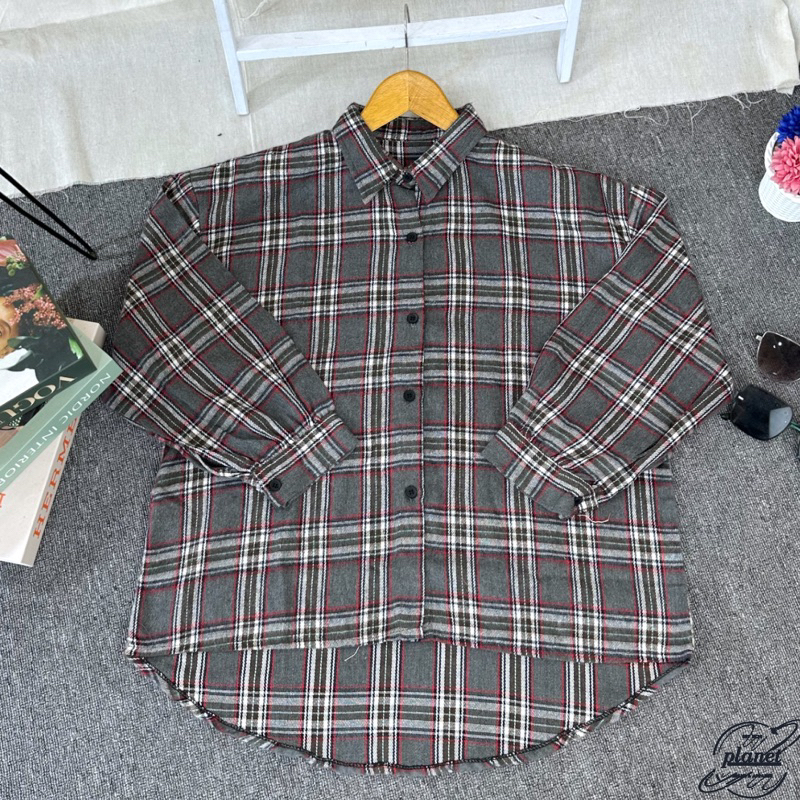 KEMEJA FLANEL WANITA LENGAN PANJANG HIJAB KEMEJA FLANNEL MOTIF KOTAK KOREA KEKINIAN