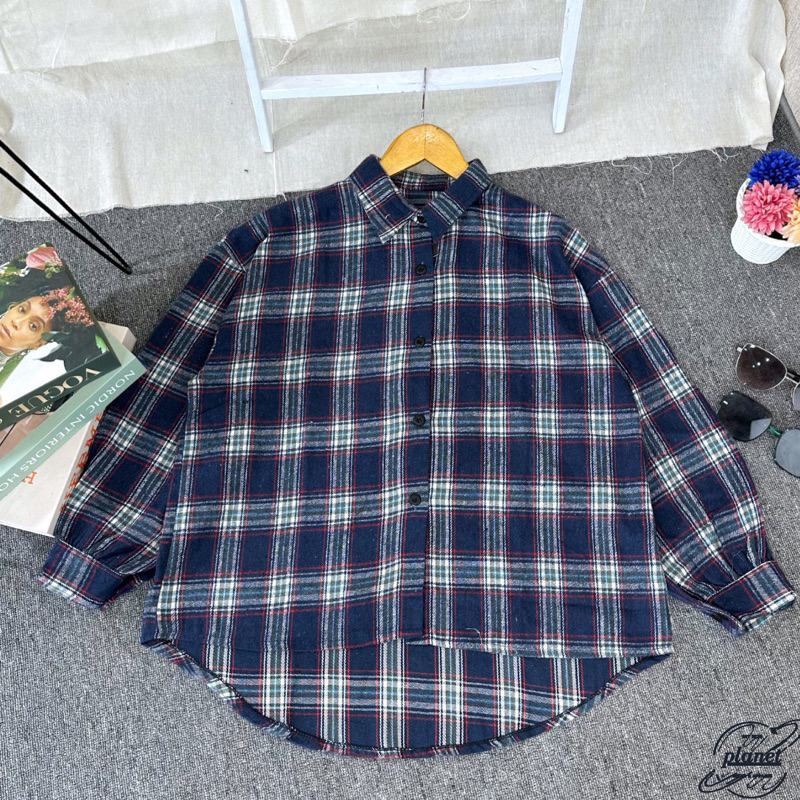 KEMEJA FLANEL WANITA LENGAN PANJANG HIJAB KEMEJA FLANNEL MOTIF KOTAK KOREA KEKINIAN