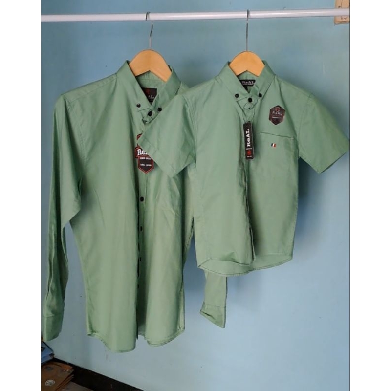 KEMEJA COUPLE AYAH &amp; ANAK WARNA SAGE GREEN KATUN SIGARET PREMIUM(HARGA SATUAN)