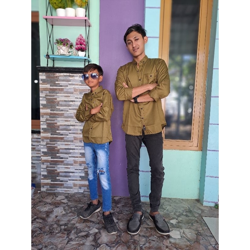 KEMEJA COUPLE AYAH &amp; ANAK WARNA OLIVE KATUN TOYOBO(HARGA SATUAN)